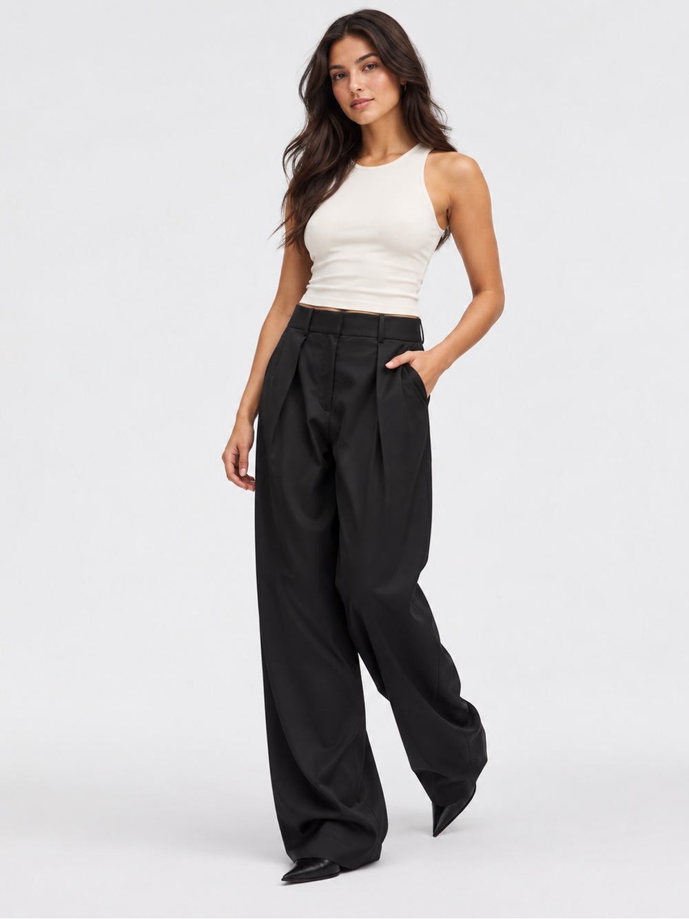 lululemon athletica Black Wide-Leg Pleated Trousers